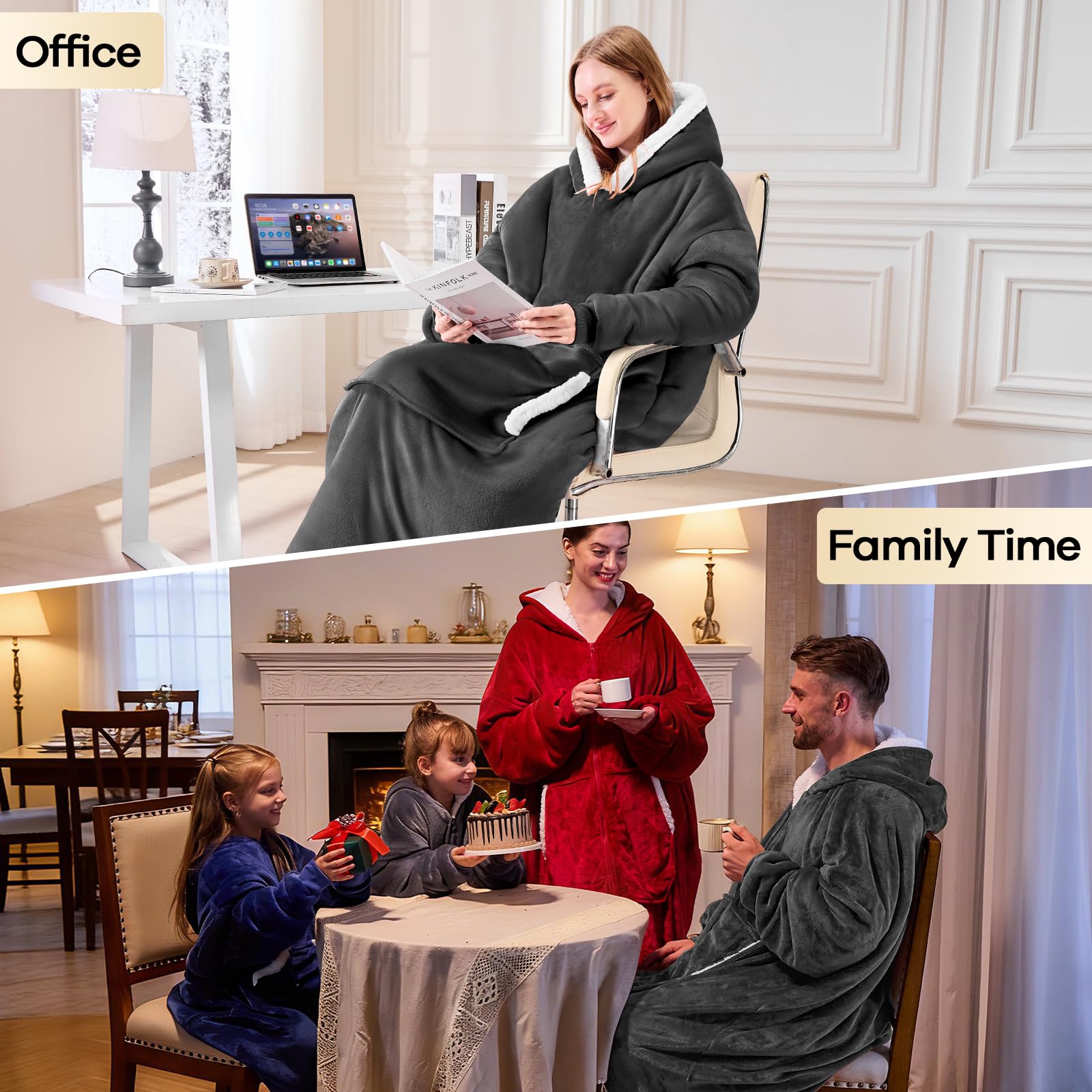 Yescool Wearable Blanket Hoodie model wearing for relaxed at-home comfort
