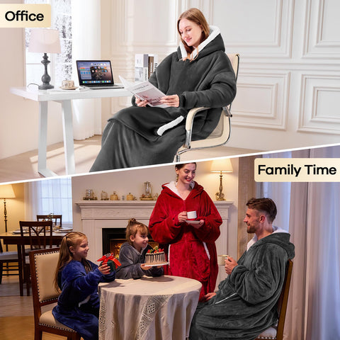 Yescool Wearable Blanket Hoodie model wearing for relaxed at-home comfort