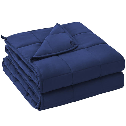 Yescool weighted blanket in blue on bed for restful nights