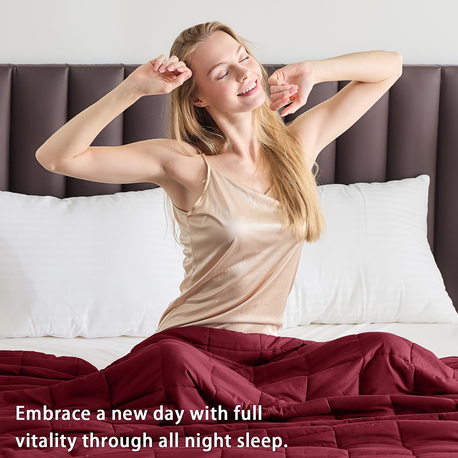Yescool weighted blanket machine-washable label indicates easy care