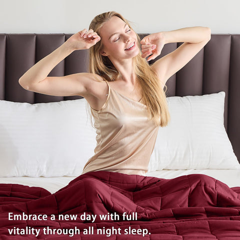 Yescool weighted blanket machine-washable label indicates easy care