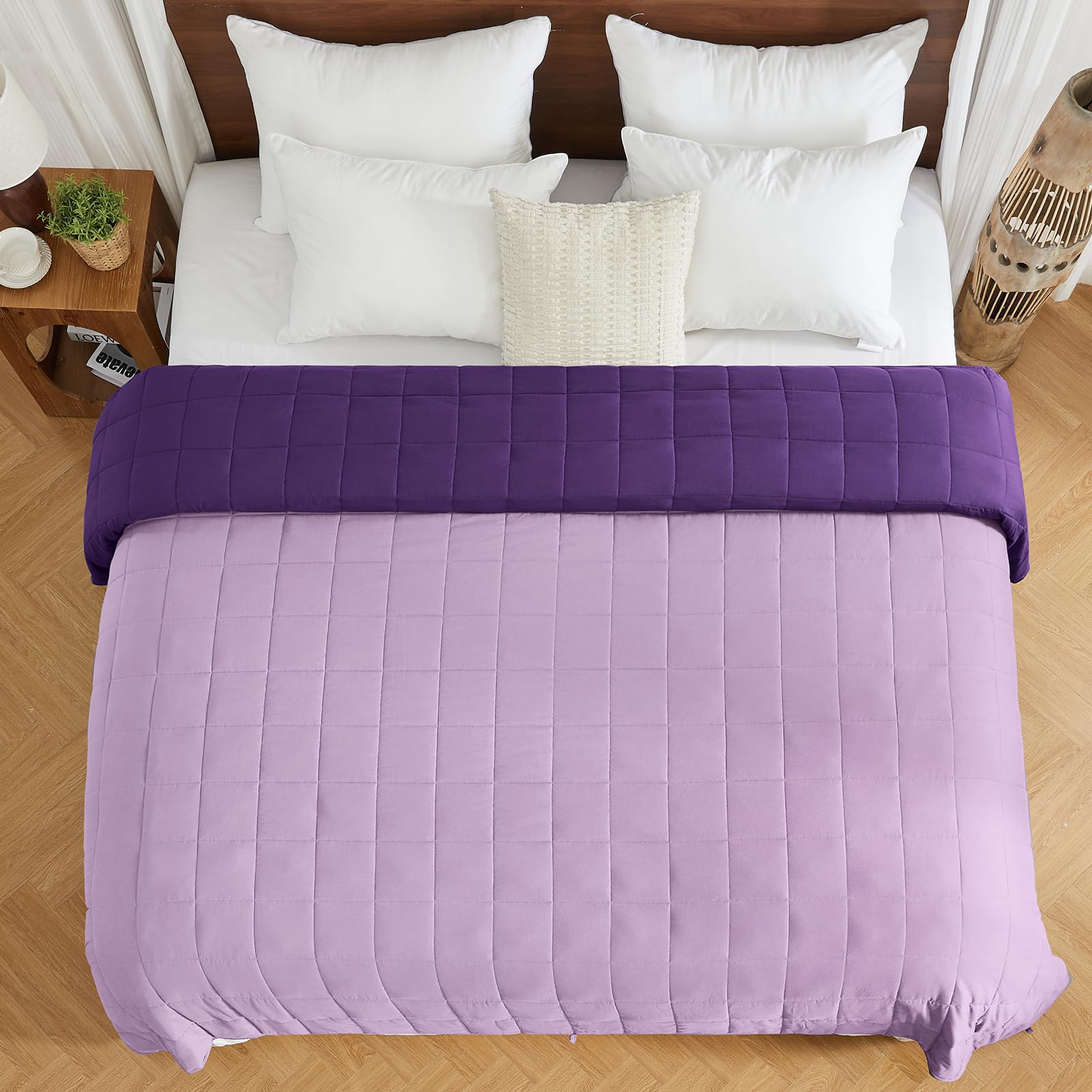 Yescool weighted blanket on bed creating a warm, inviting sleep scene