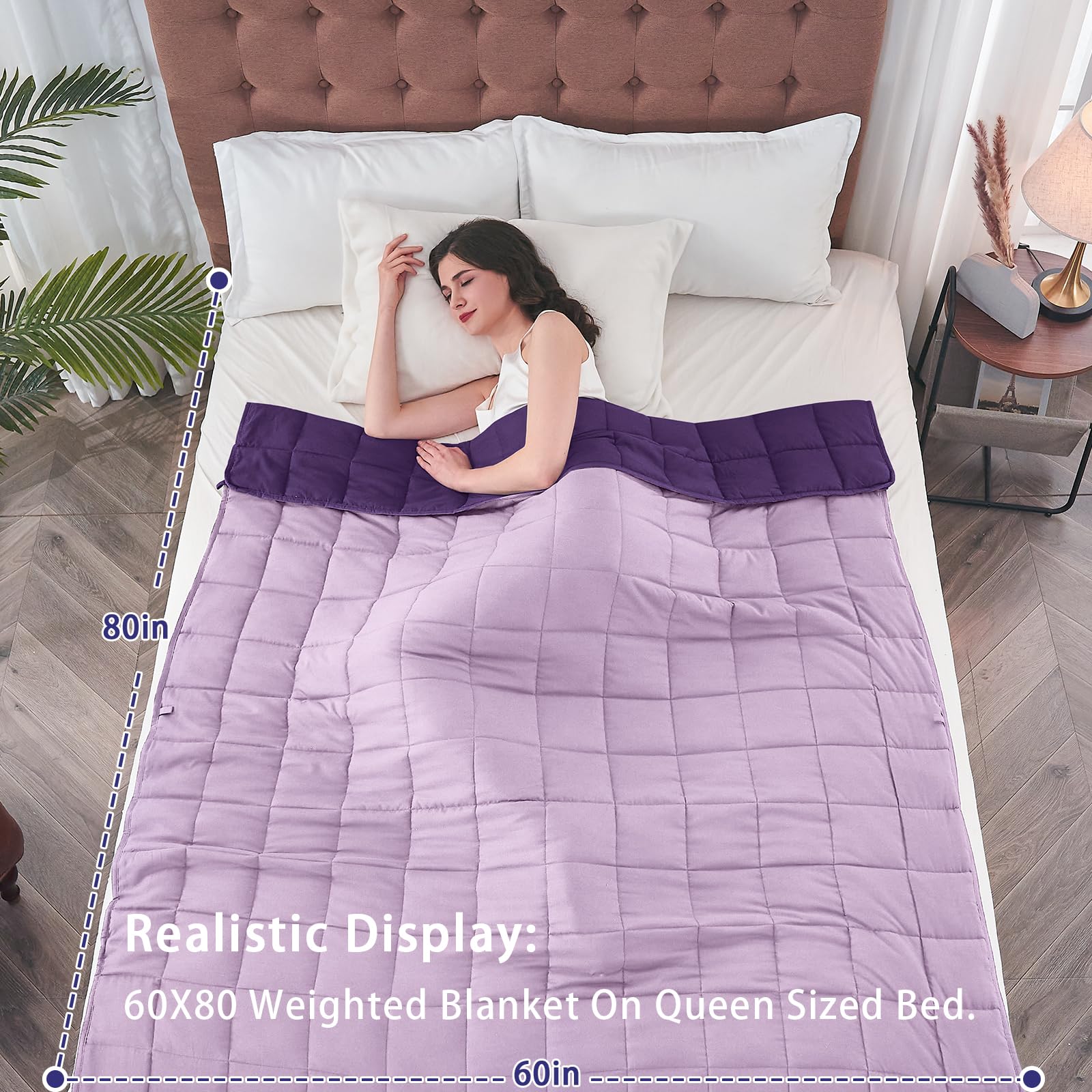Yescool queen-size weighted blanket on bed illustrating secure top-of-mattress fit