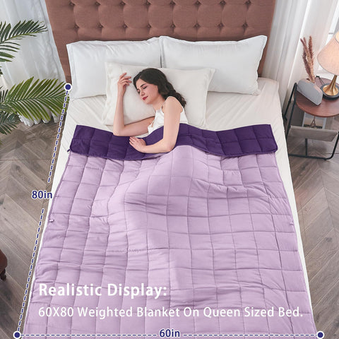 Yescool queen-size weighted blanket on bed illustrating secure top-of-mattress fit