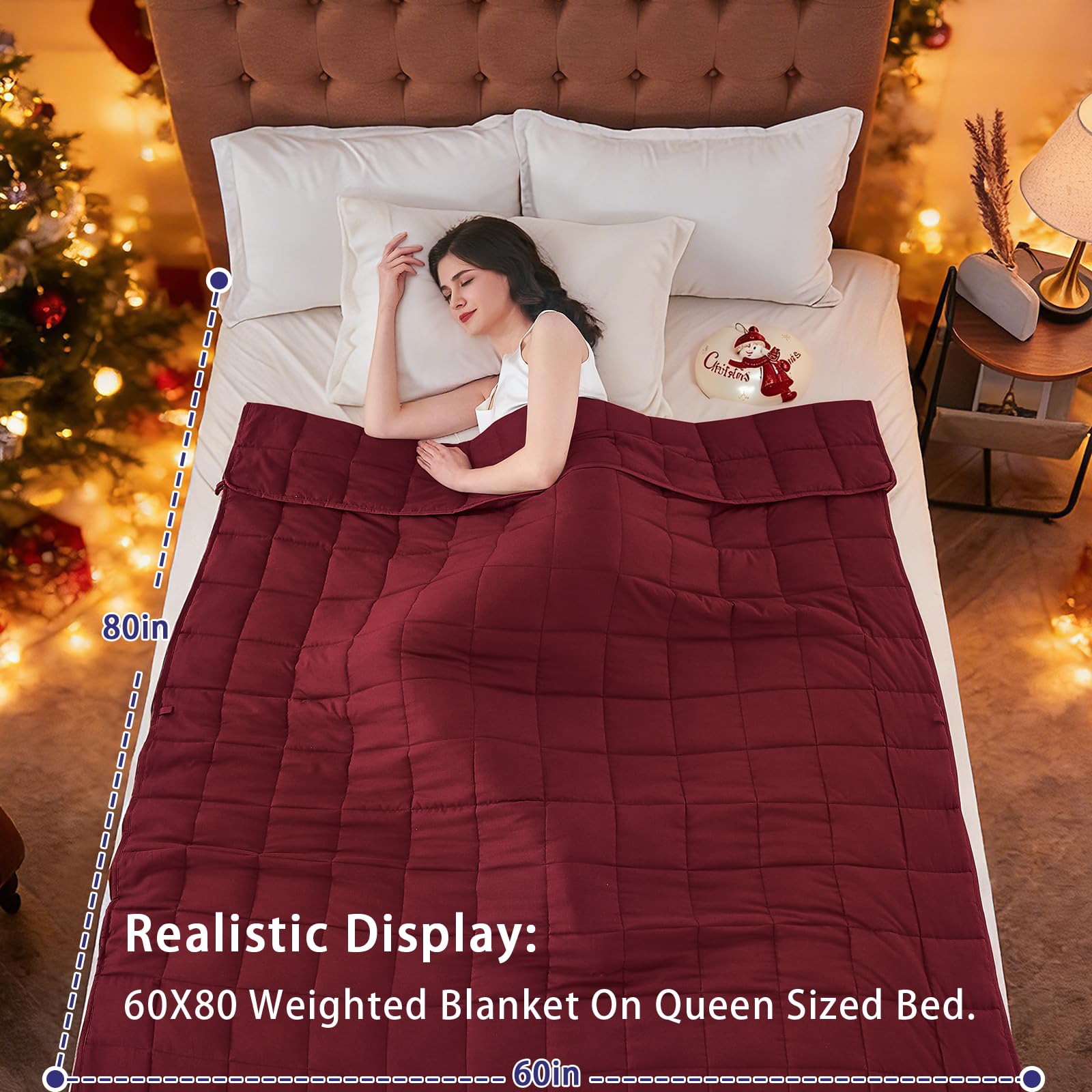 Yescool weighted blanket stitch detail highlights durable 5x5 compartments.