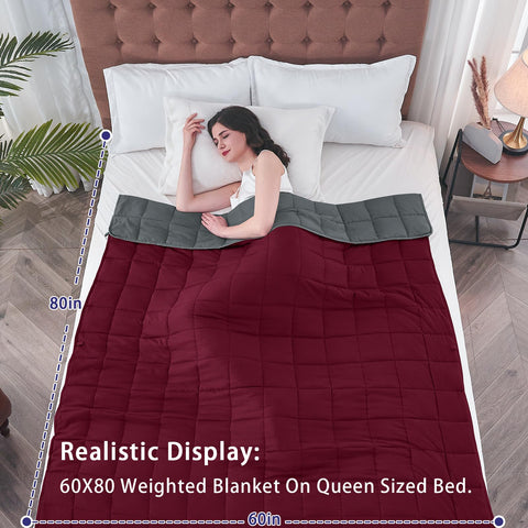 Yescool weighted blanket top view on queen bed demonstrates centered coverage