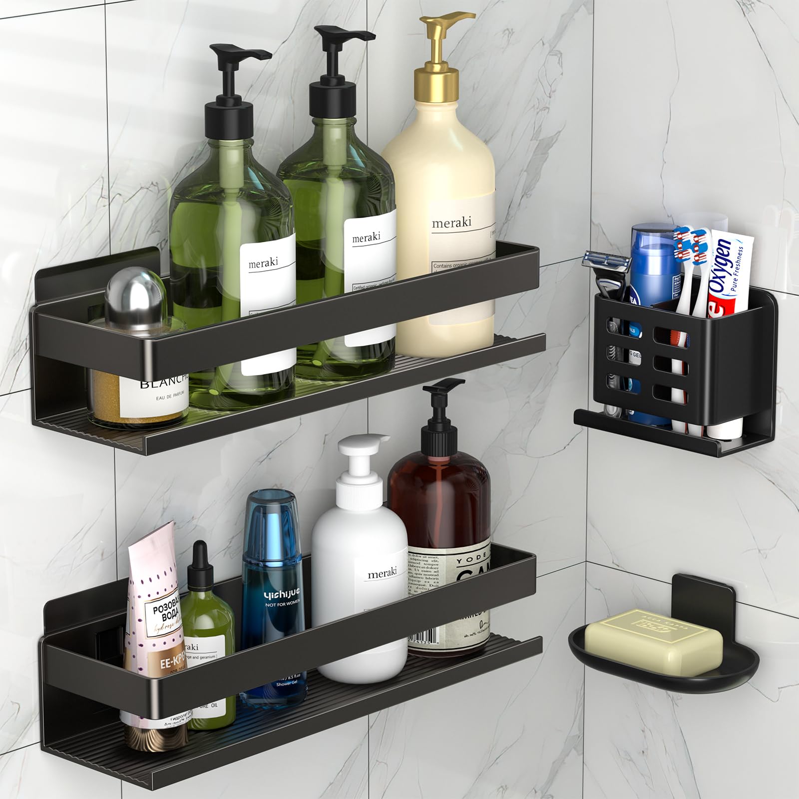 Yesent shower caddy rust-proof aluminum mounted on wall for bathroom organization.