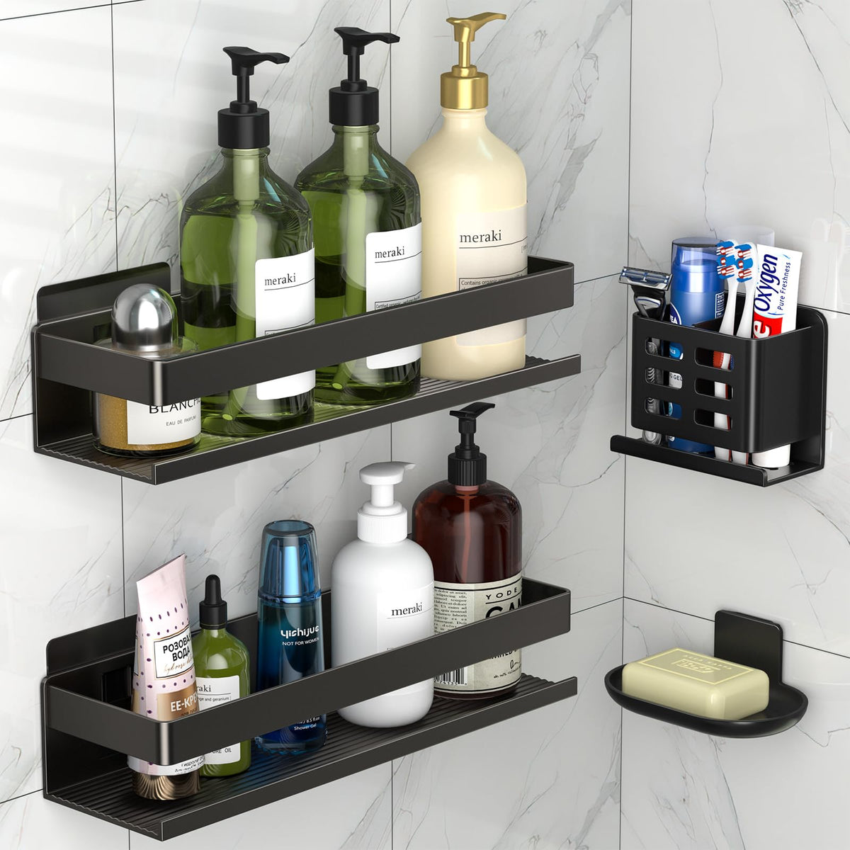 Yesent shower caddy rust-proof aluminum mounted on wall for bathroom organization.