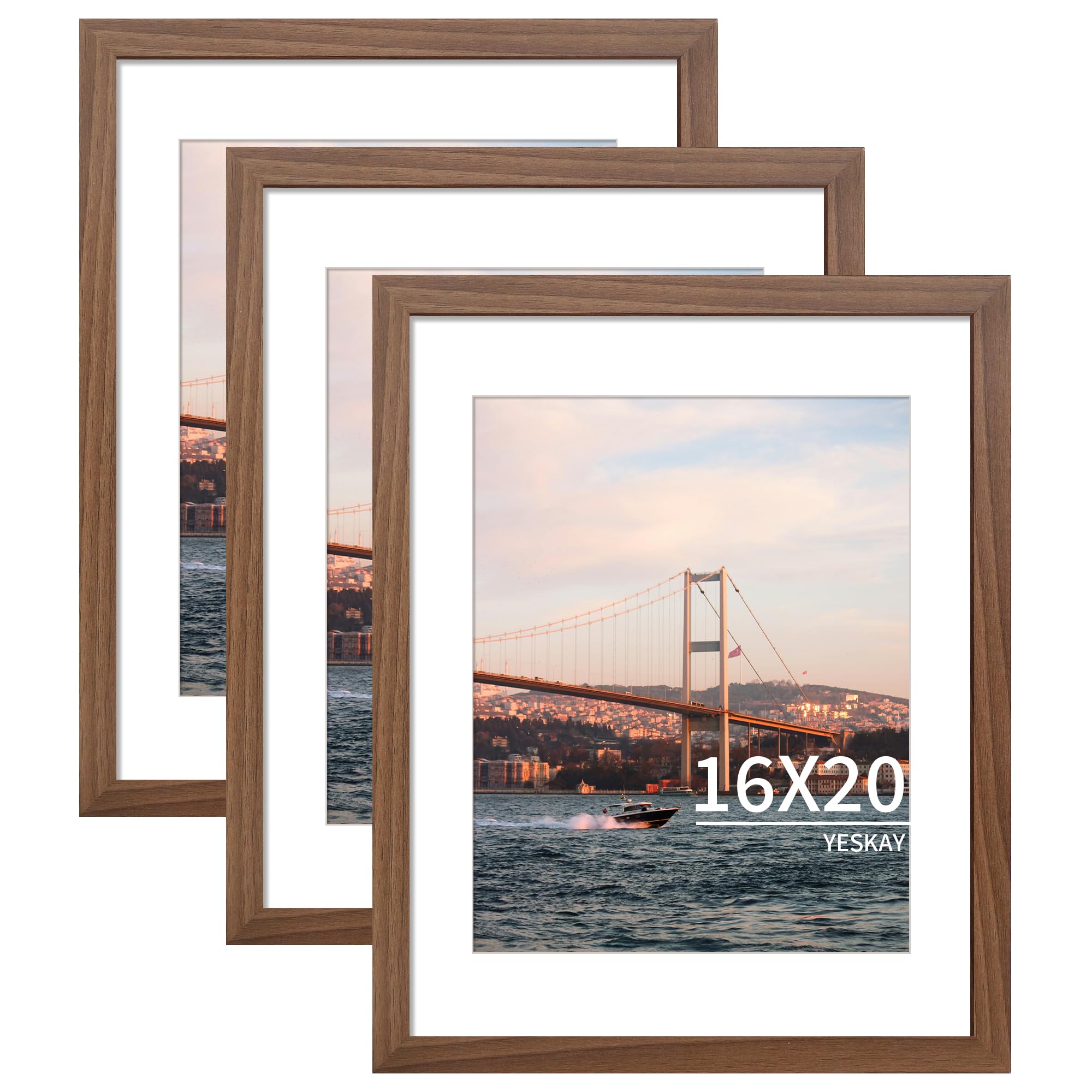 YESKAY 16x20 wooden frame with mat displaying an 11x14 photo on the wall.