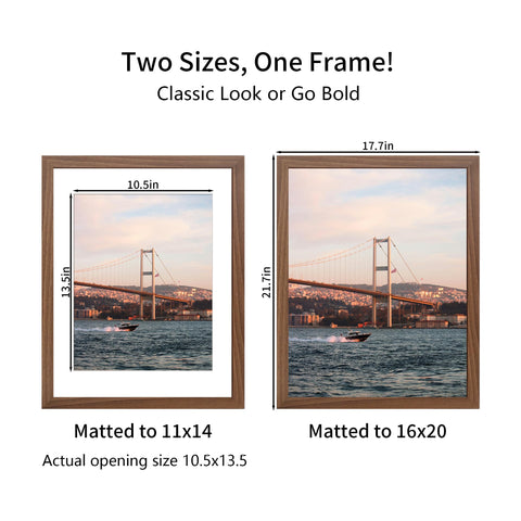 YESKAY wall-hanging brown frame supports portrait or landscape orientation.