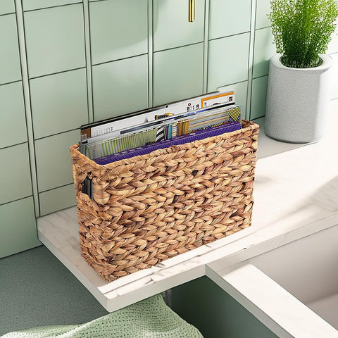 Yesland magazine basket in living room complements decor while organizing books and remotes.