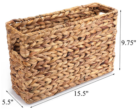 Yesland water hyacinth basket side with handles enables portable storage beside the sofa.