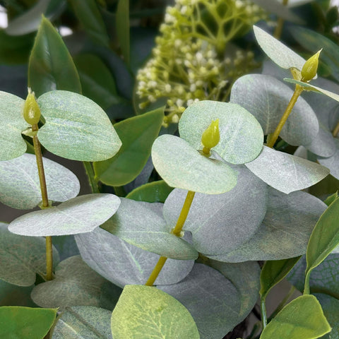 Yetermon Eucalyptus Wreath close-up of leaves shows realistic texture and color.