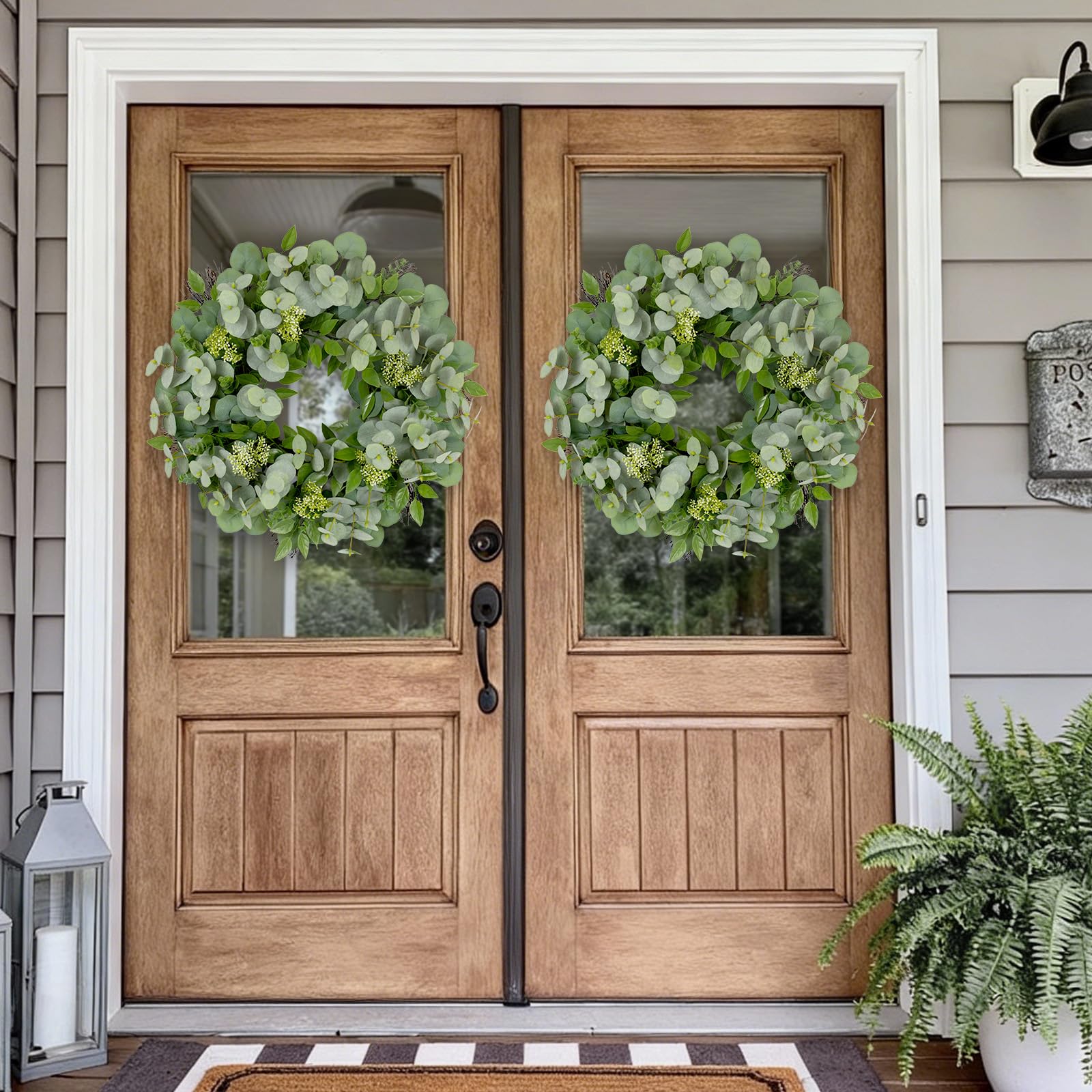 Yetermon Eucalyptus Wreath full look enhances entryways with natural fullness.