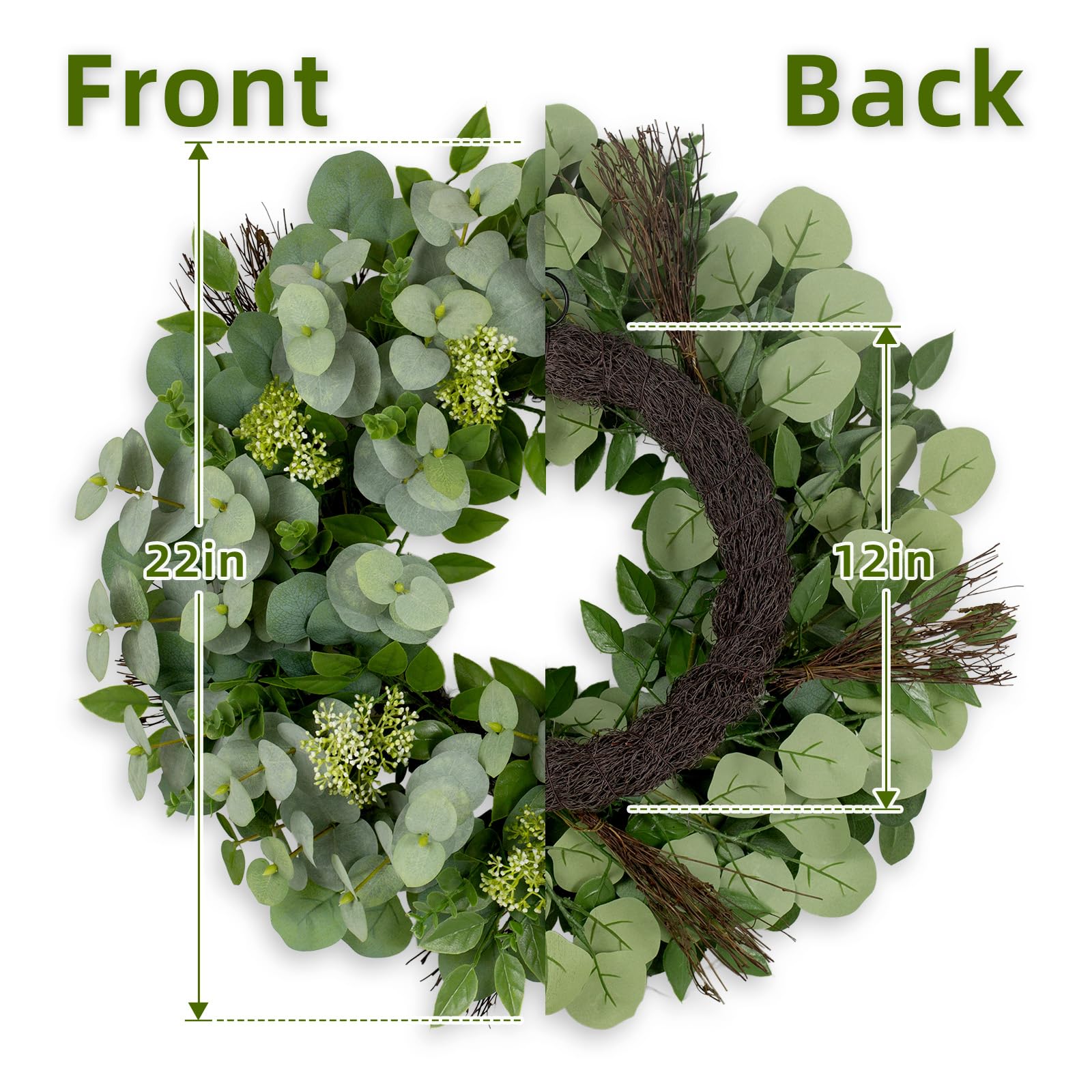 Yetermon Eucalyptus Wreath white buds detail for year-round elegance.
