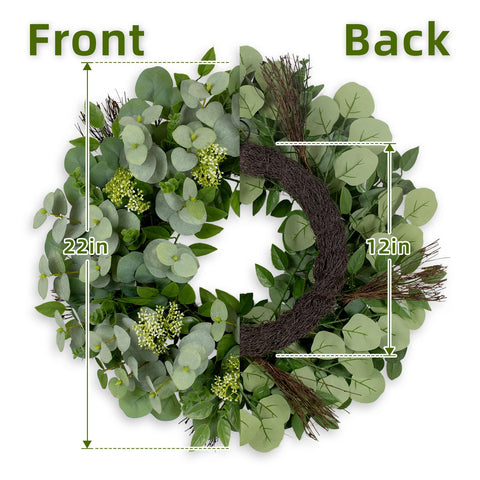 Yetermon Eucalyptus Wreath white buds detail for year-round elegance.