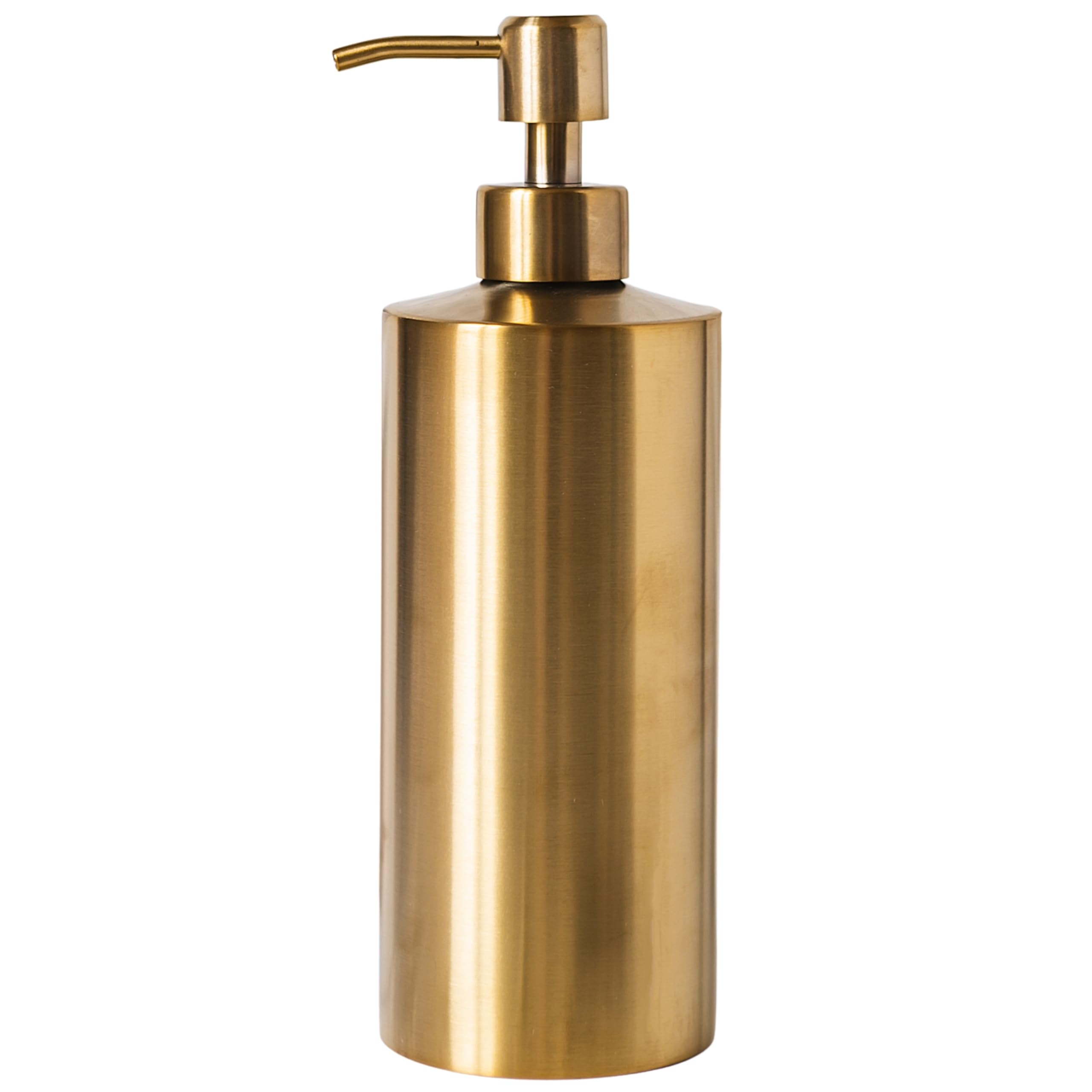YEW DESIGN brass soap dispenser front view, easy sink access.