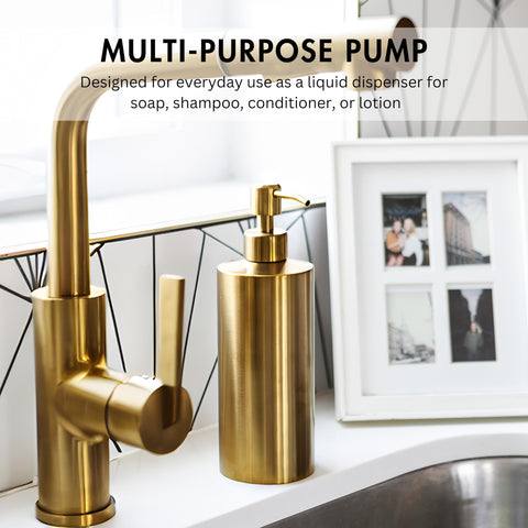 YEW DESIGN brass soap dispenser side view, durable finish for humid bathrooms.