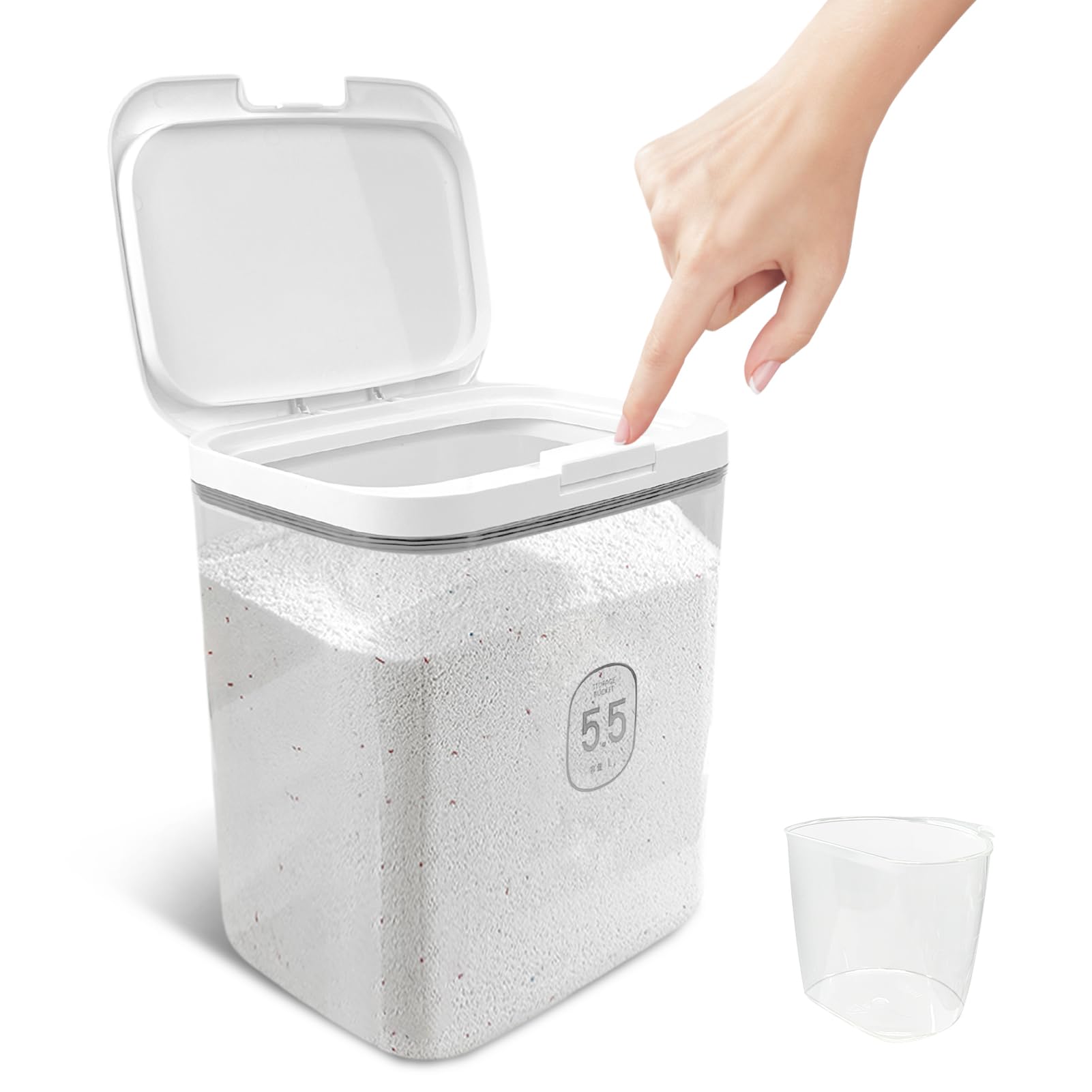 YEXEXINM 5.5L detergent dispenser with one-press lid for mess-free dosing.