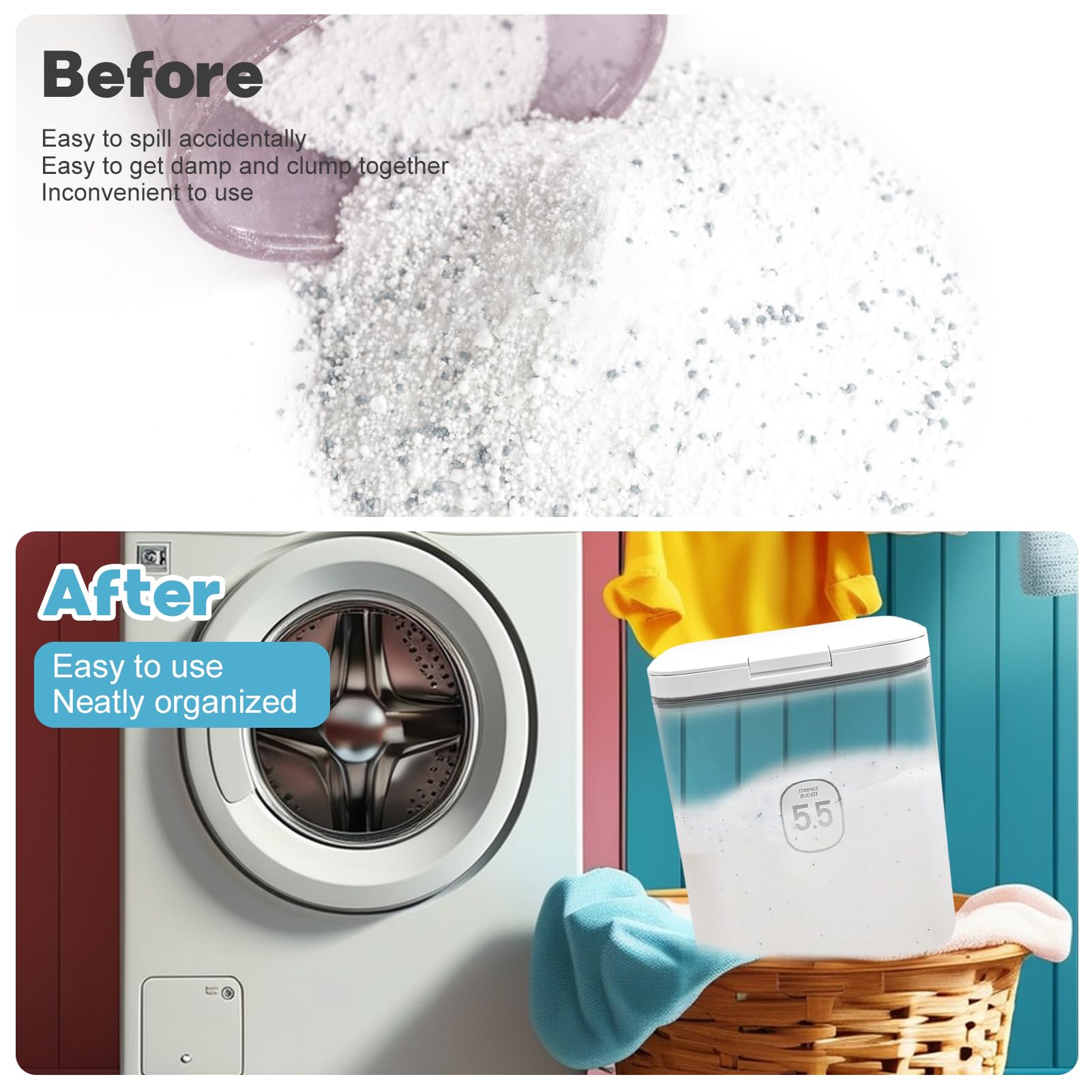 YEXEXINM large-capacity container reduces clutter in your laundry room.