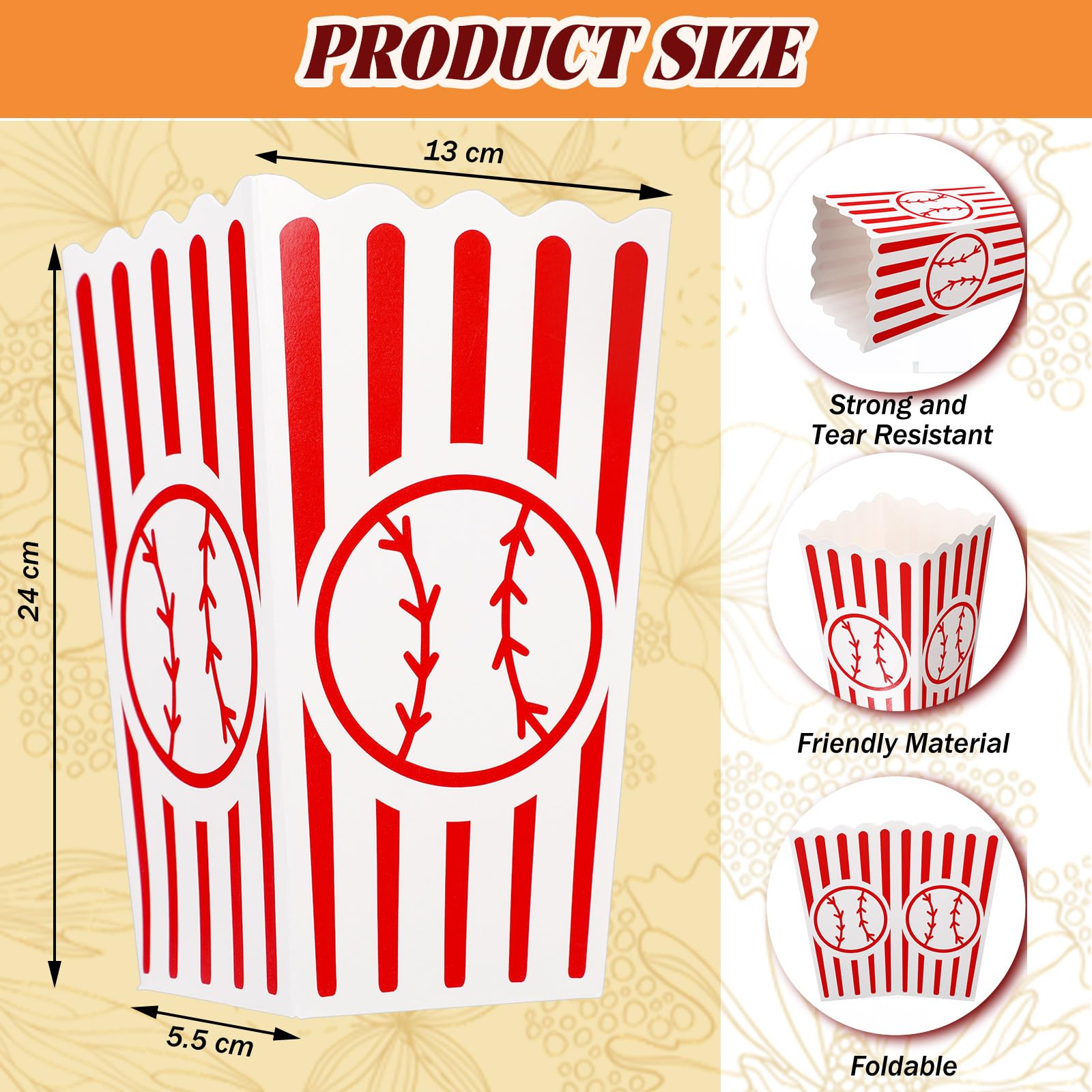 Yexiya baseball popcorn box, ready to assemble for quick setup.