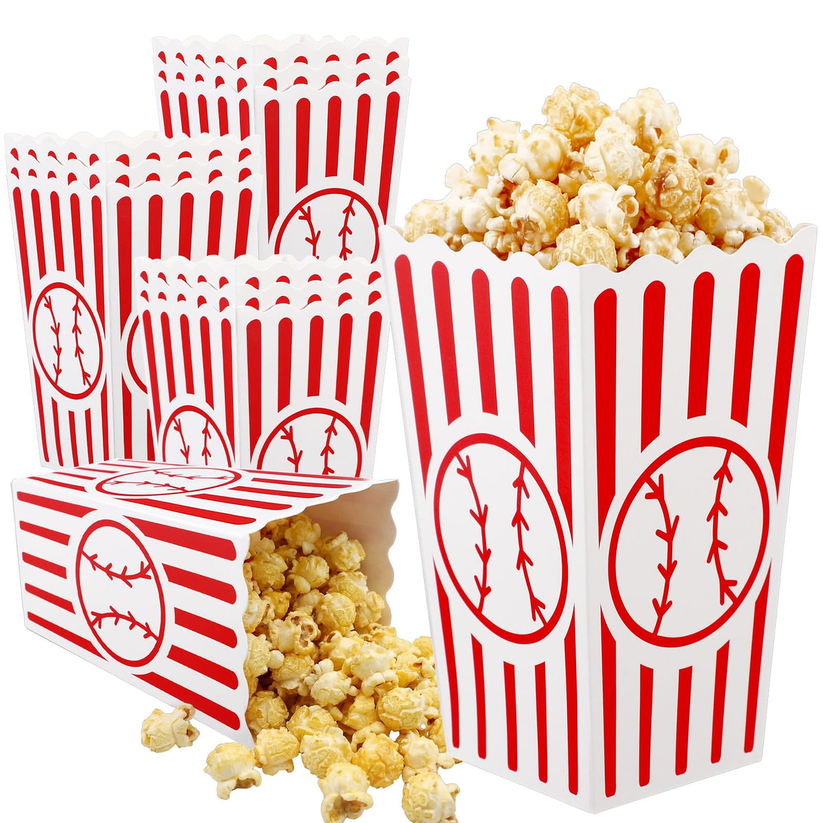 Yexiya baseball popcorn box in white and red, perfect for game-day snacks.