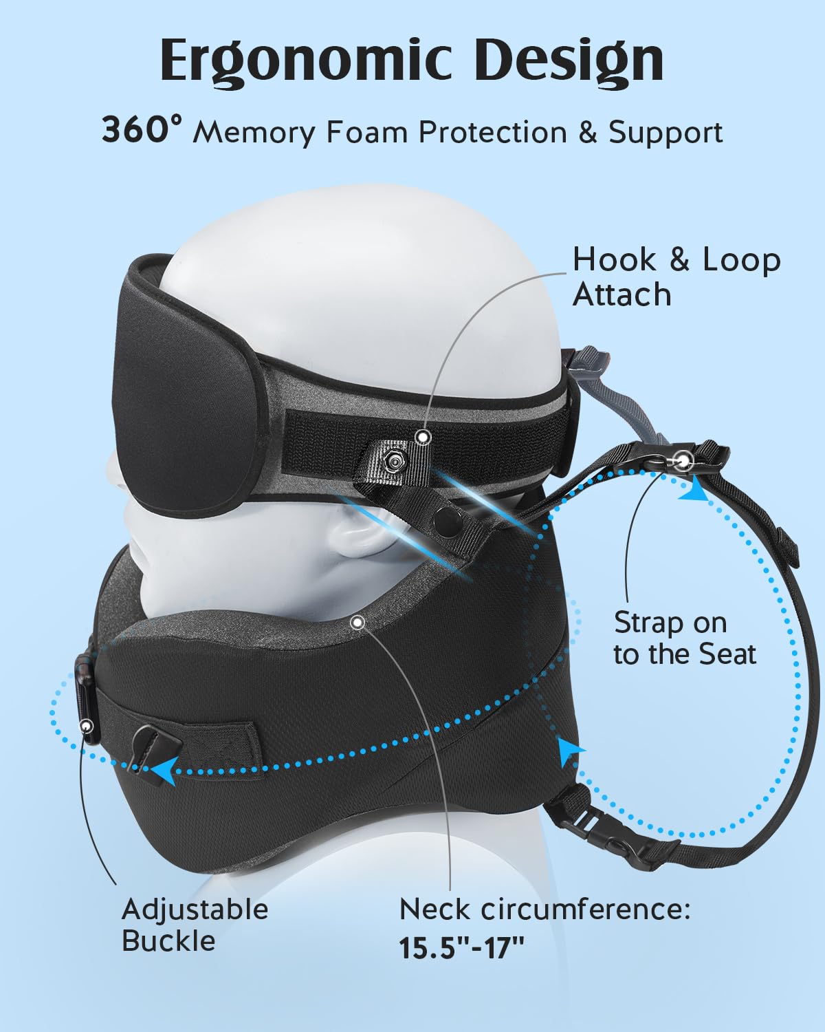 YFONG neck pillow with adjustable features secures comfort.