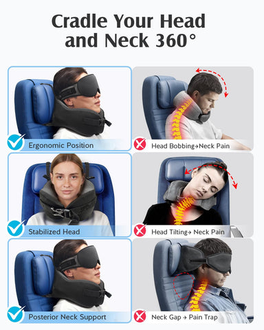 YFONG headrest with winged design stabilizes the head on flights.