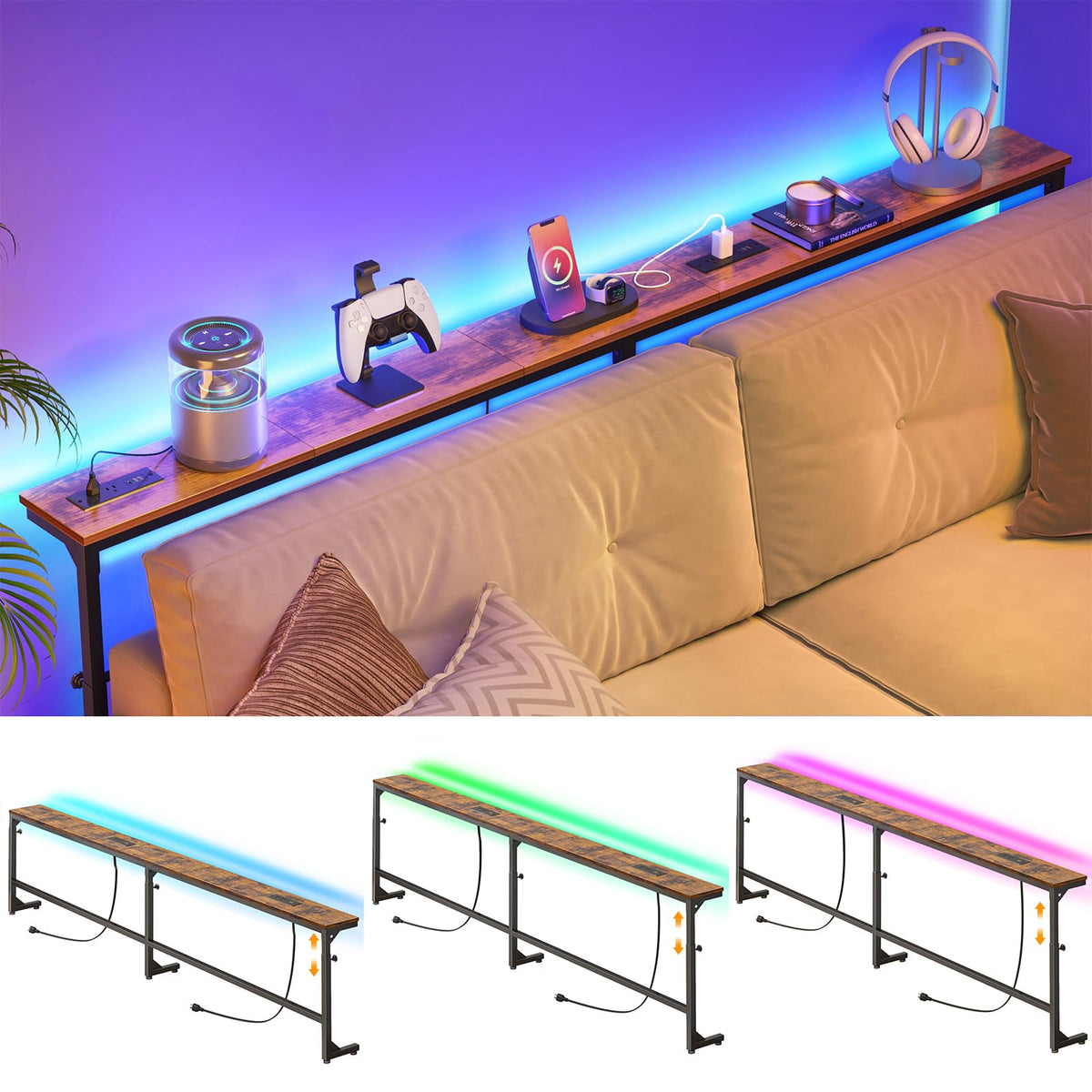 YGEOMER 79in behind-couch table with outlets for convenient charging