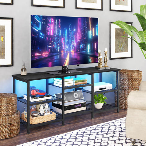 YGEOMER black modern TV stand showcasing sleek design