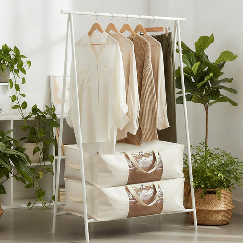 YGEOMER beige canvas adds subtle style to closets.