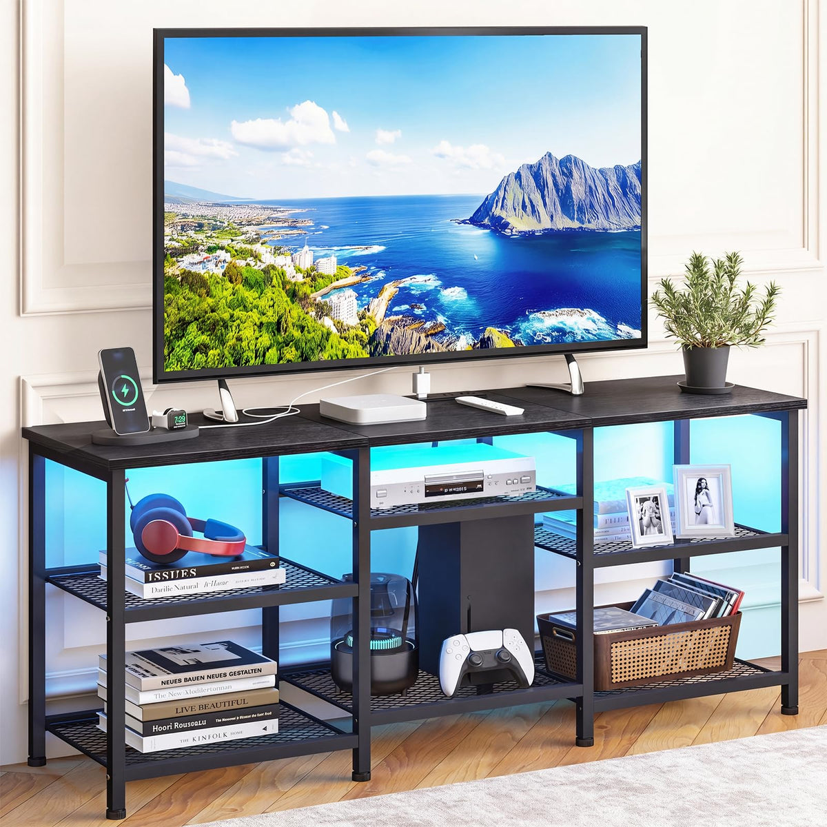 YGEOMER entertainment center with 55-inch TV stand and organized storage