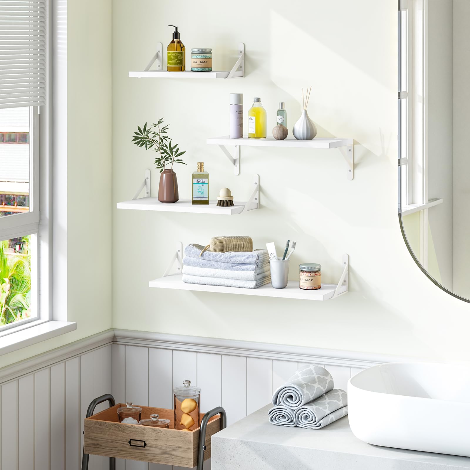 YGEOMER set of four shelves helps organize rooms with style