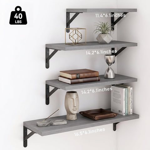 YGEOMER floating shelves gray set4 installed on wall for space-saving organization