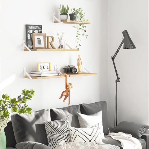 YGEOMER living room display with plants, books, and decor on shelves