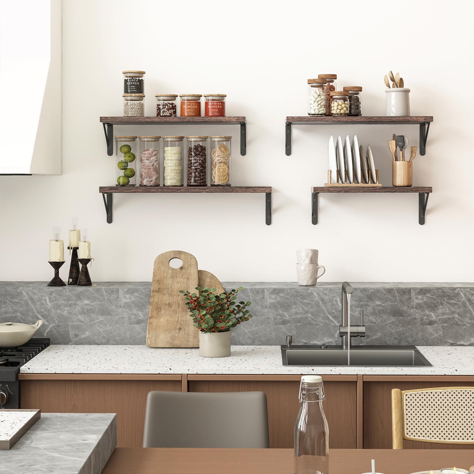 Medium YGEOMER shelf in dark finish ideal for towels, plants, or keepsakes
