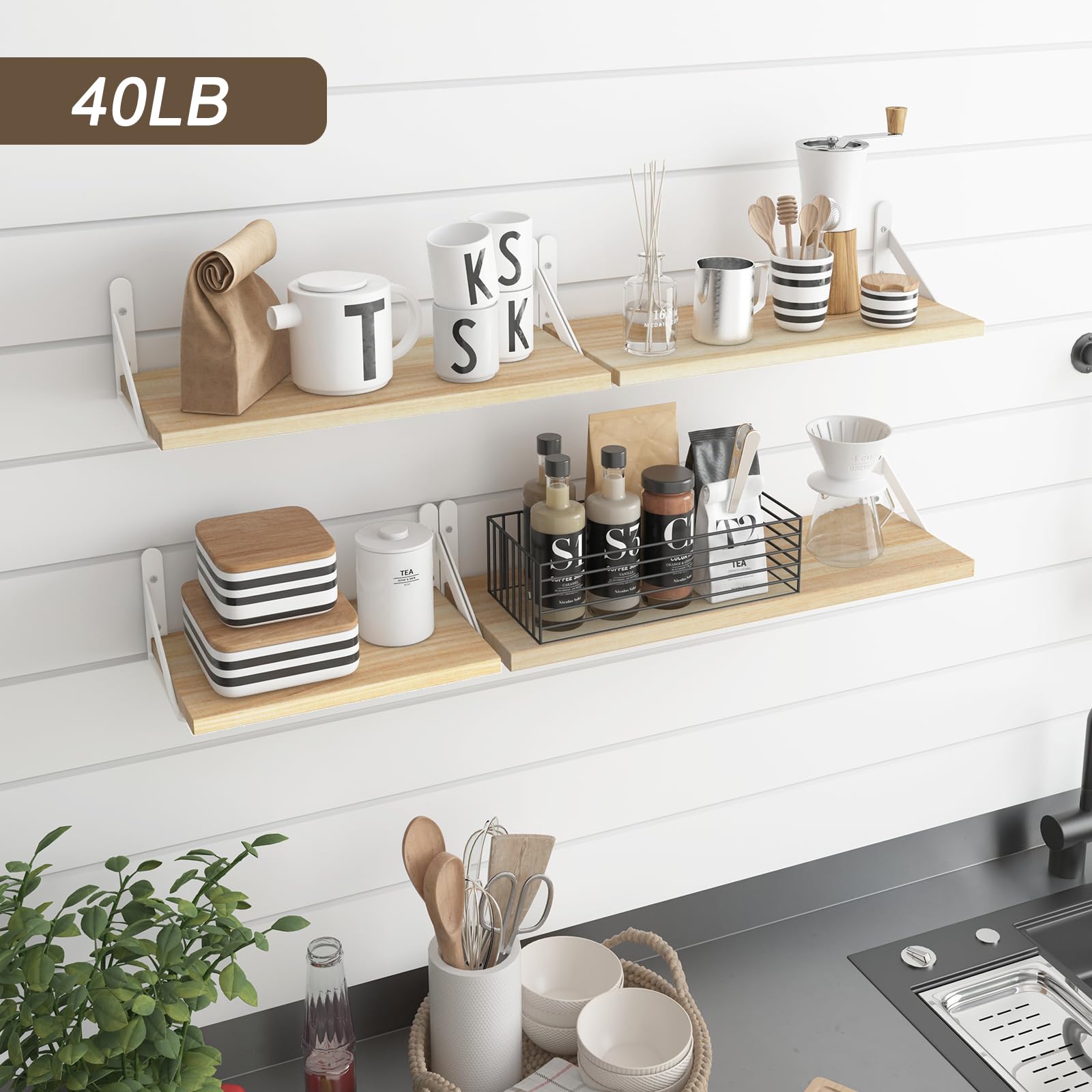 YGEOMER floating shelves capable of 40 lbs when securely mounted