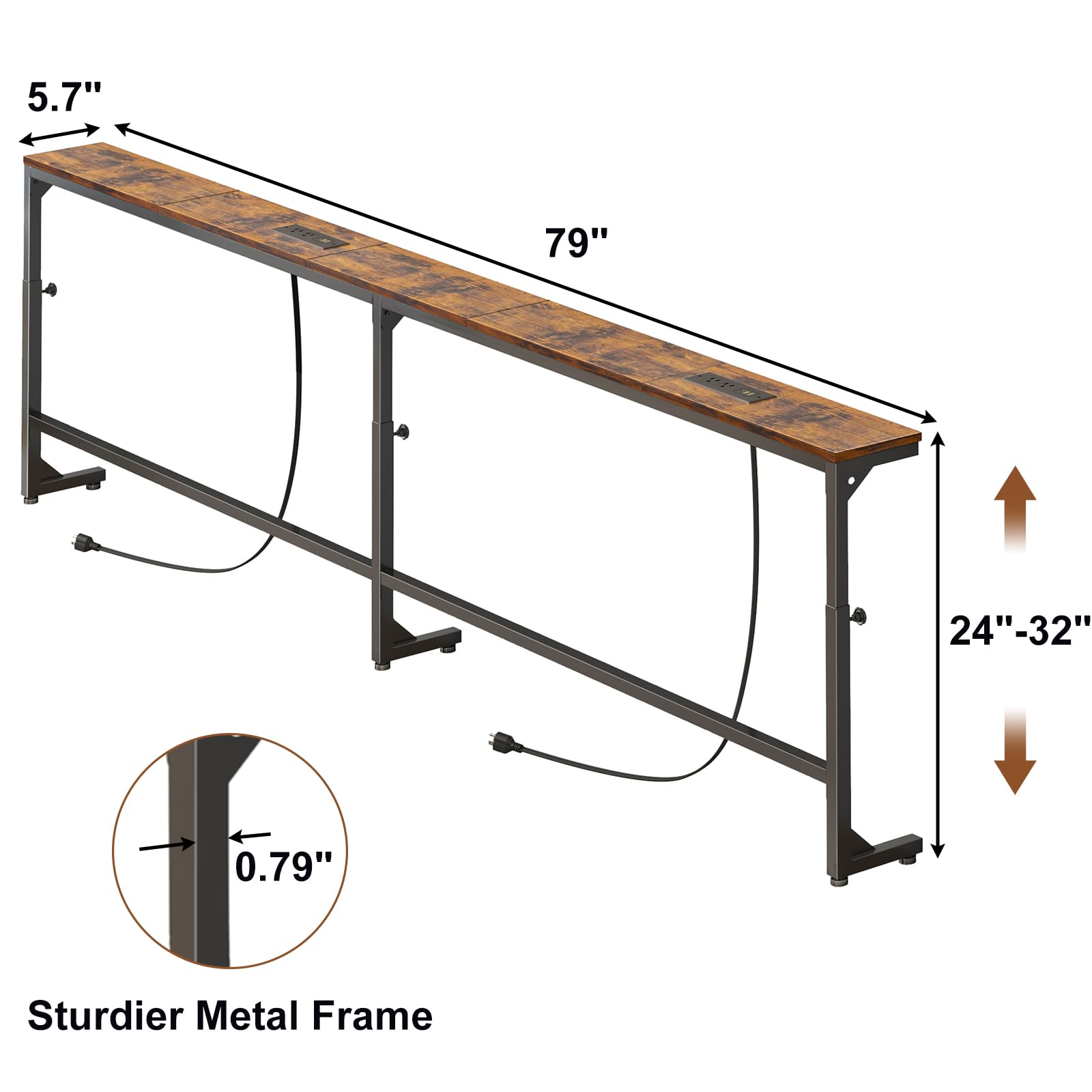 YGEOMER narrow console table offers adjustable height for sofa comfort