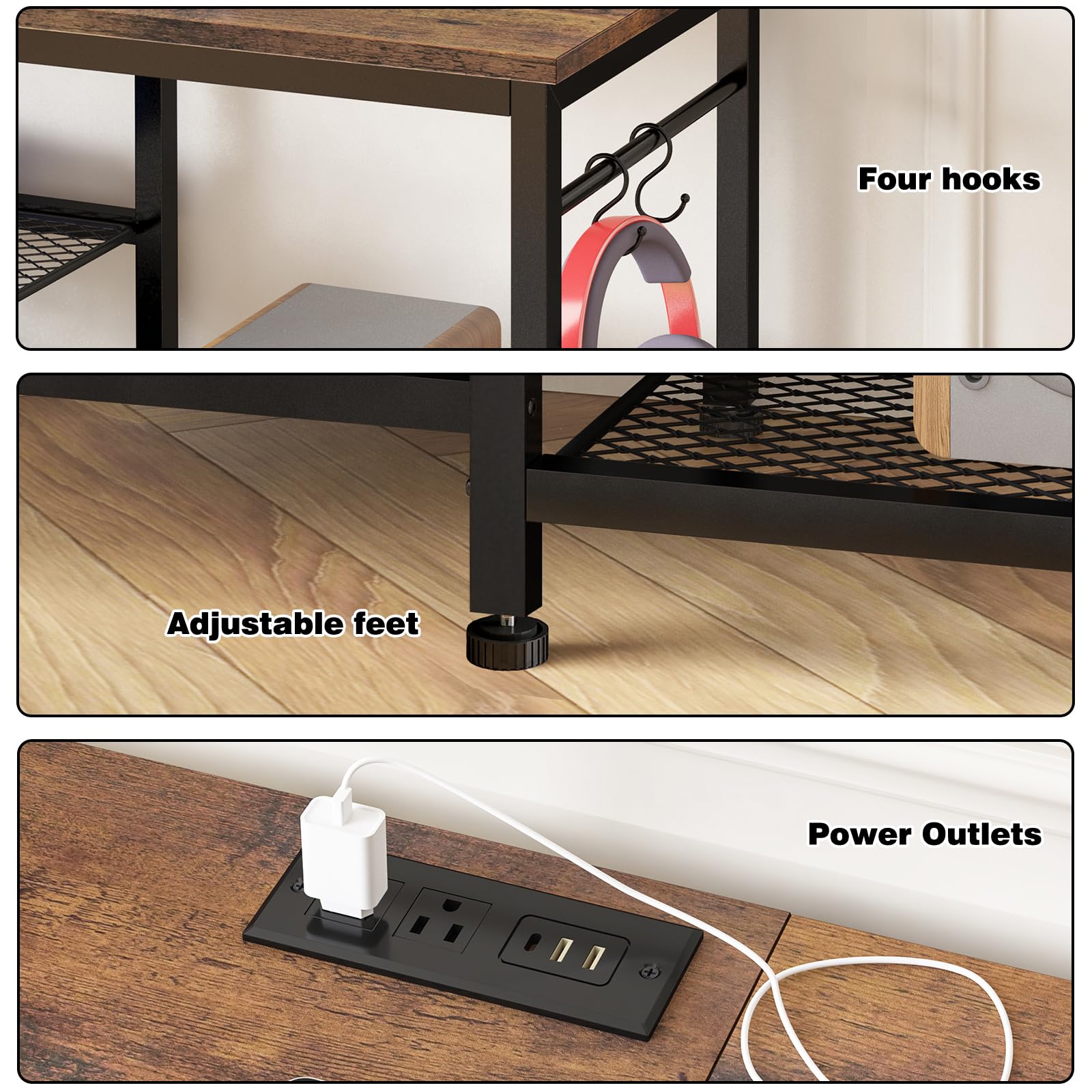 YGEOMER open storage shelves offer accessible, cable-managed organization.