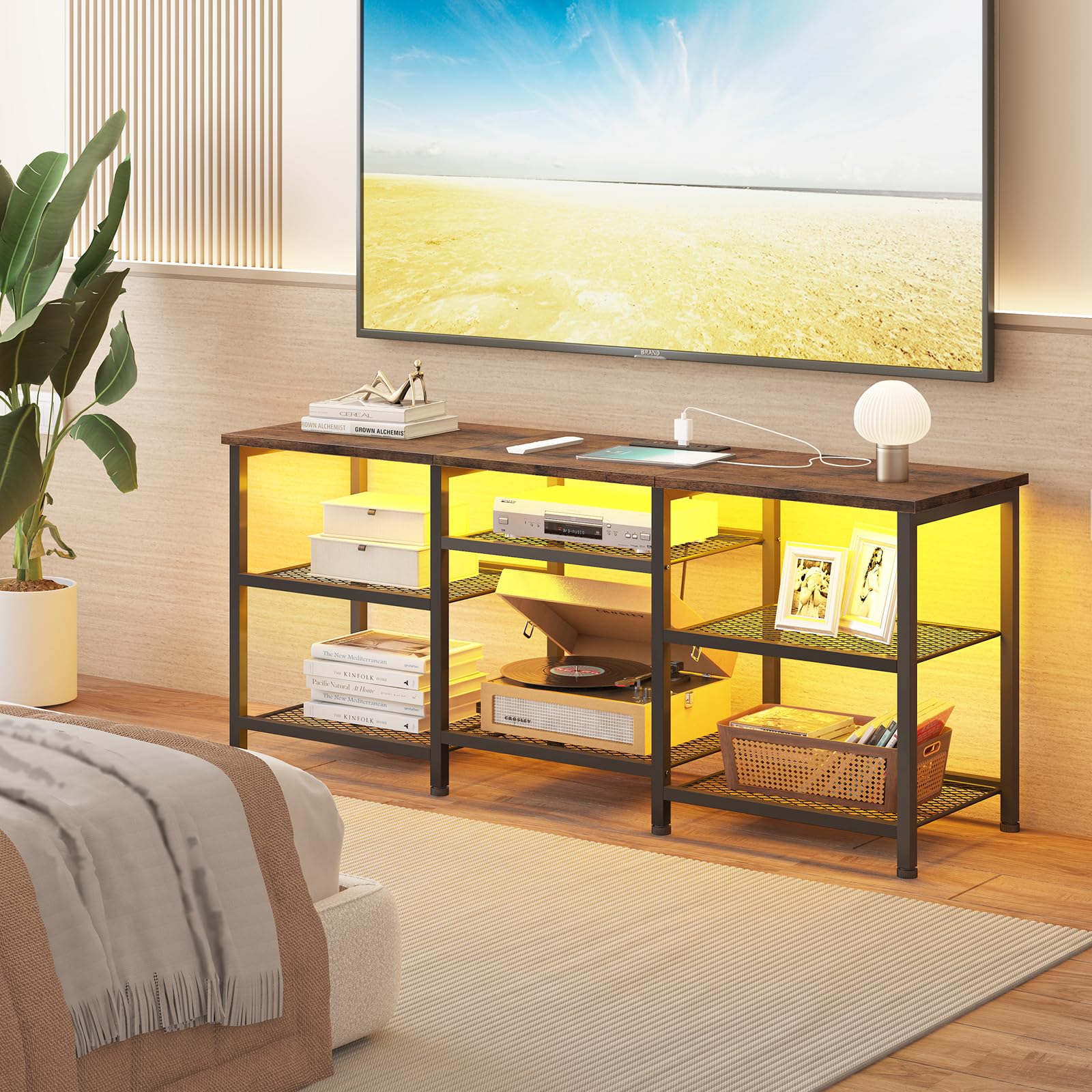 Stable, space-saving design fits 55-inch TVs while keeping cables tidy.