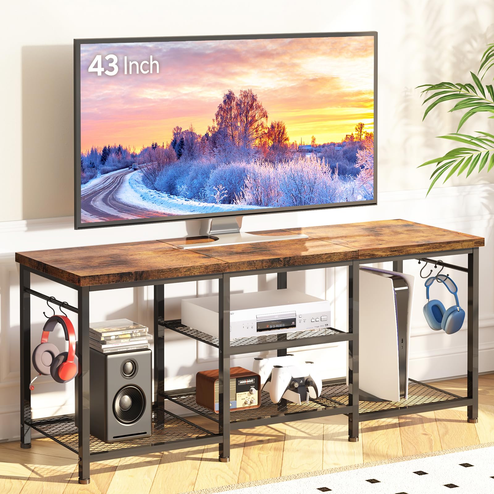 YGEOMER TV Stand 55-inch rustic brown with clean lines and sturdy surface