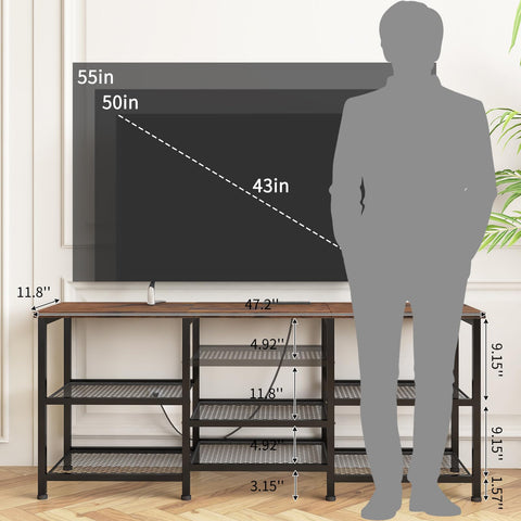 YGEOMER TV Stand with charging station and LED lights for easy device charging and ambience.