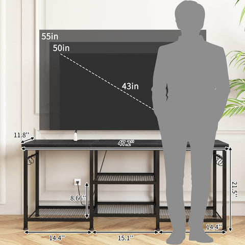 YGEOMER TV stand fits TVs up to 55 inches for compact living rooms.