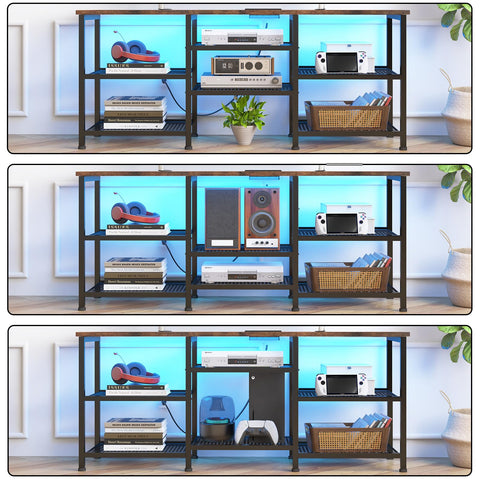 YGEOMER TV Stand features open mesh shelves for consoles and media gear.
