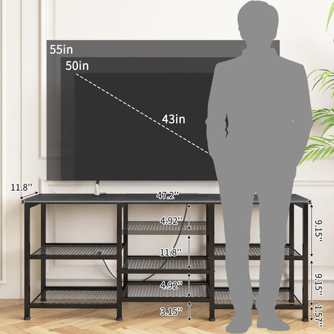 YGEOMER TV stand featuring power outlets and LED lighting for ambiance