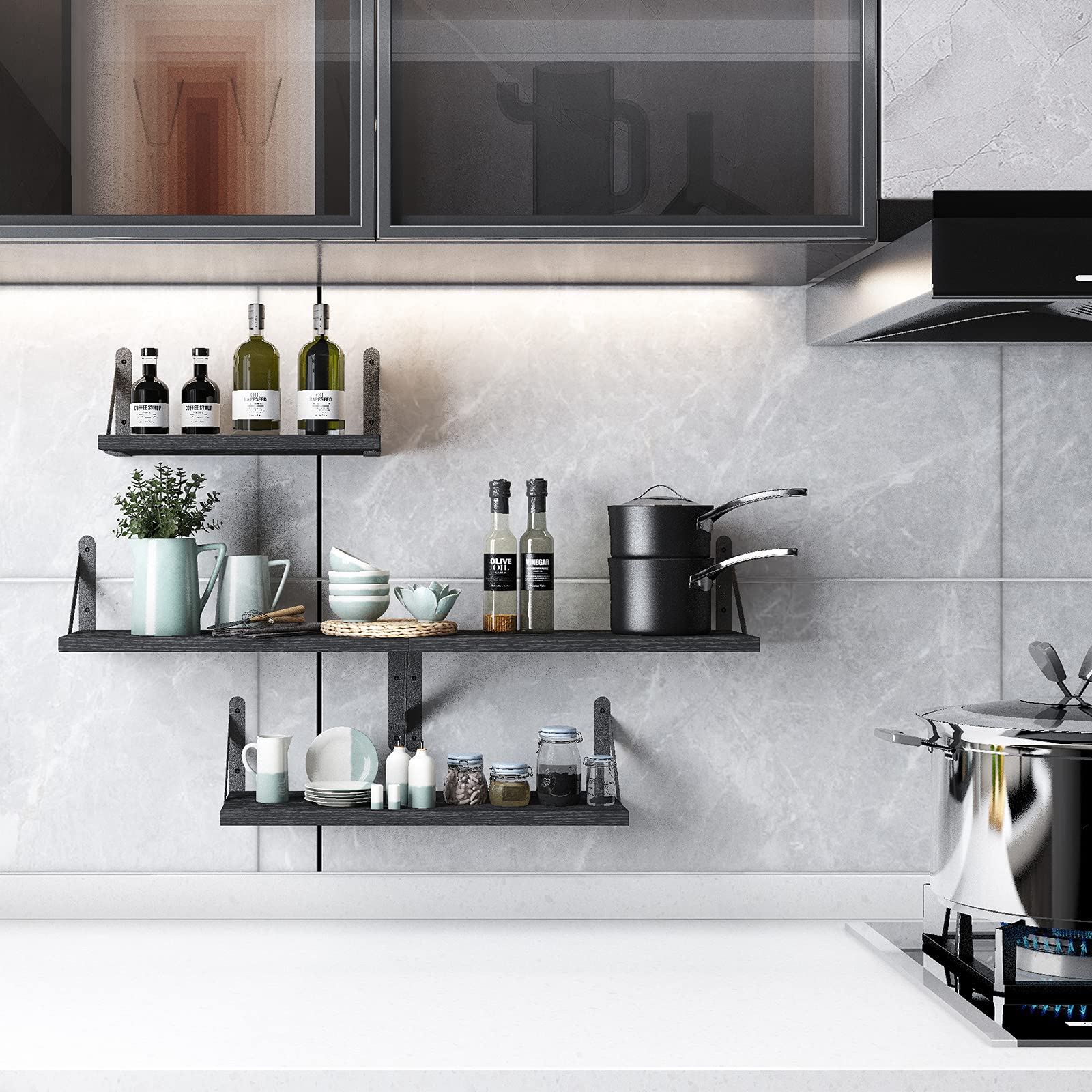 YGEOMER wall shelves bracket detail highlights the matte finish and sturdy support.