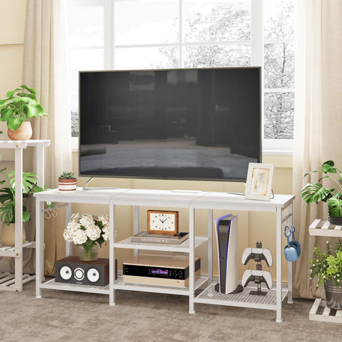 YGEOMER white TV stand in a cozy living room setting.