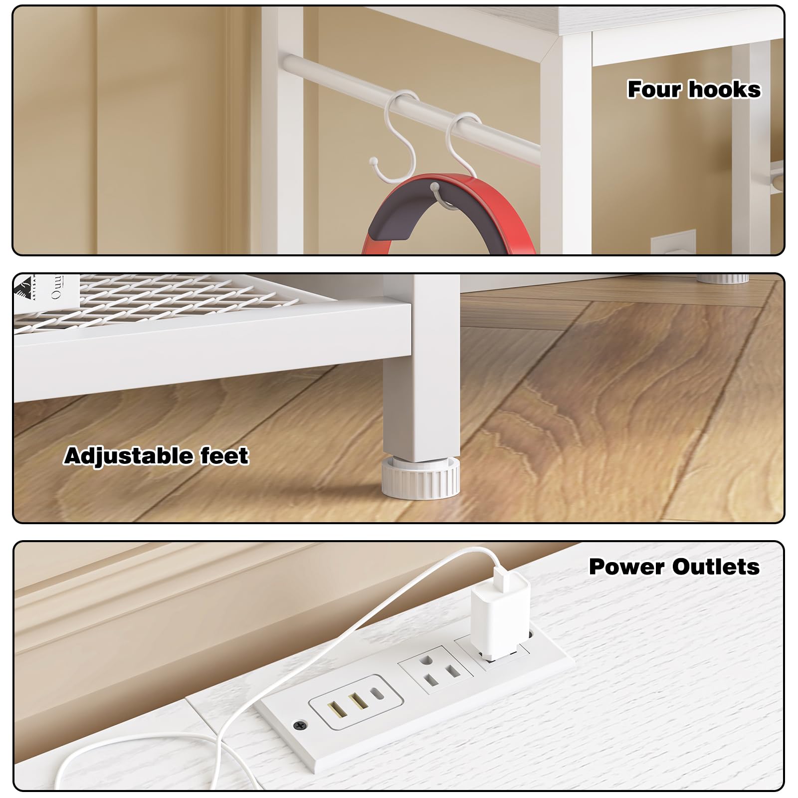YGEOMER stand shows ventilated open mesh shelves for devices.