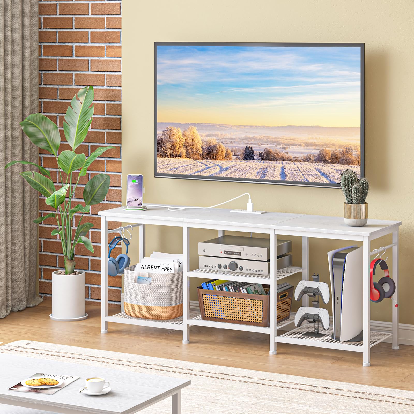 YGEOMER unit offers tall side space for consoles and speakers.