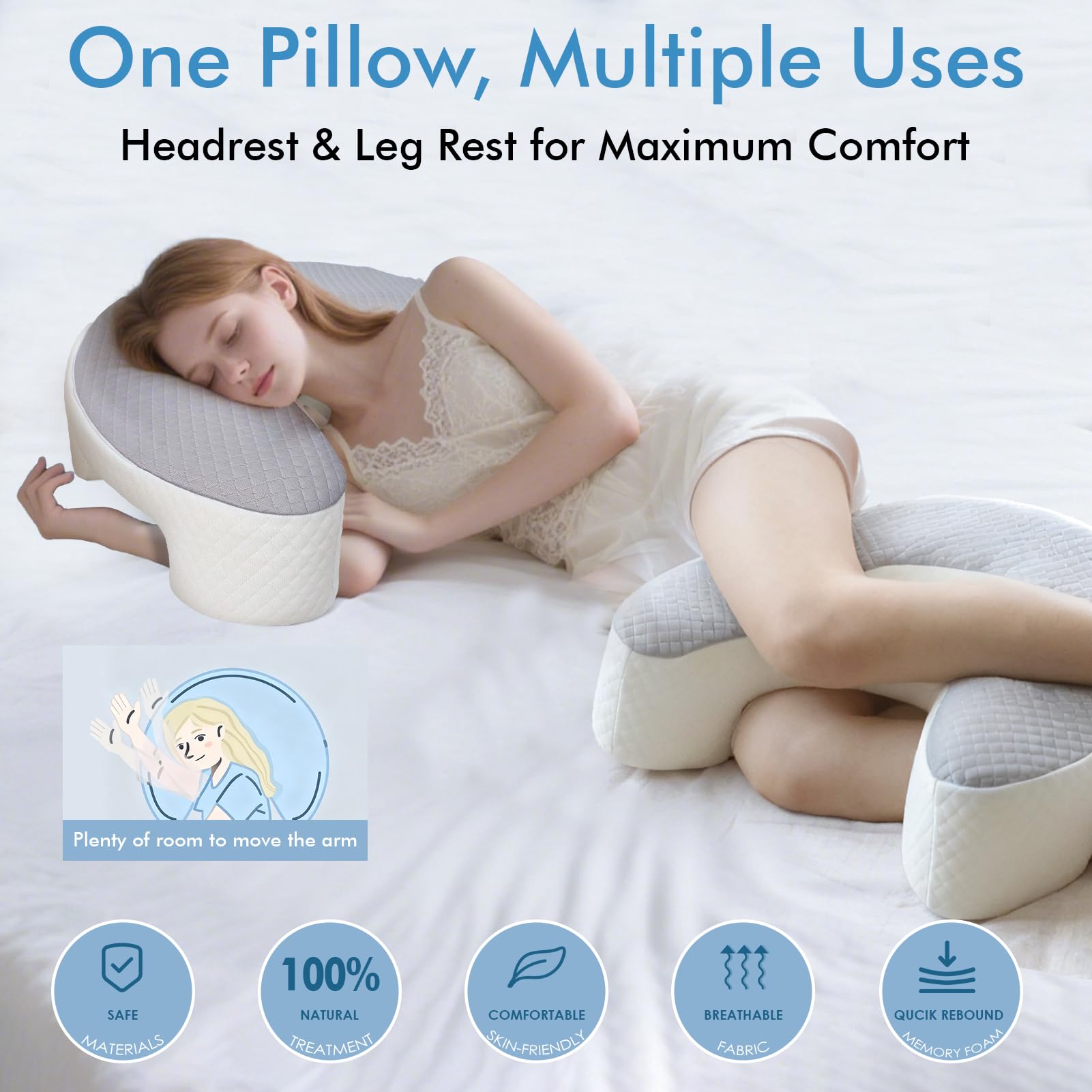 YGJT Side Sleeper Pillow arm channels guide shoulder and neck alignment